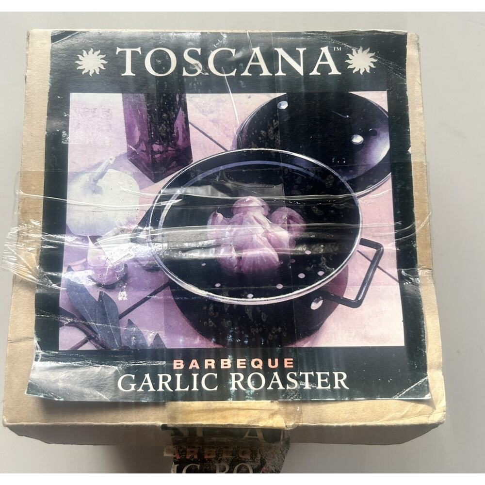 Toscana Barbecue Garlic Roaster – Vintage 1995 – Black Enamel with Lid & Handles